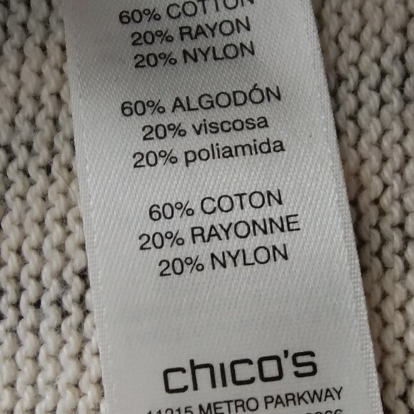 CHICO's Cream/Multi-Color Long Sleeve Open Front CARDIGAN Sweater Sz 1 - Picture 4 of 6